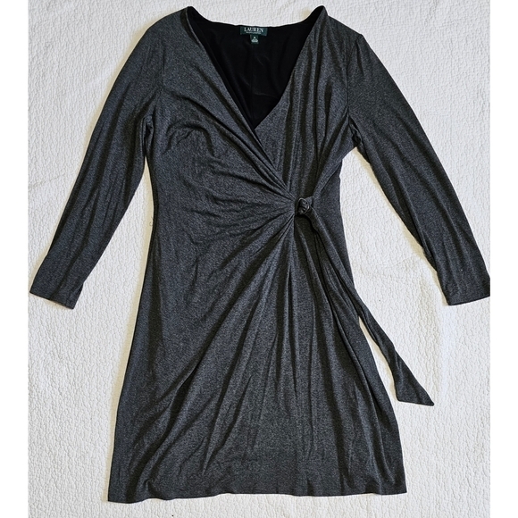 Ralph Lauren Heather Gray Buckle Faux Wrap Dress - Picture 1 of 9